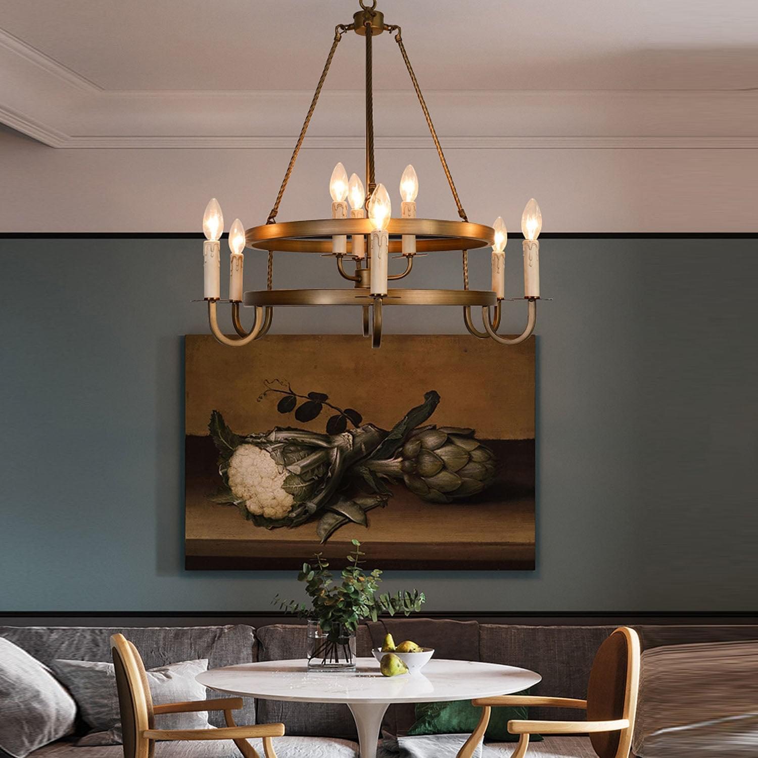2-Tier Bronze Wagon Wheel Chandelier