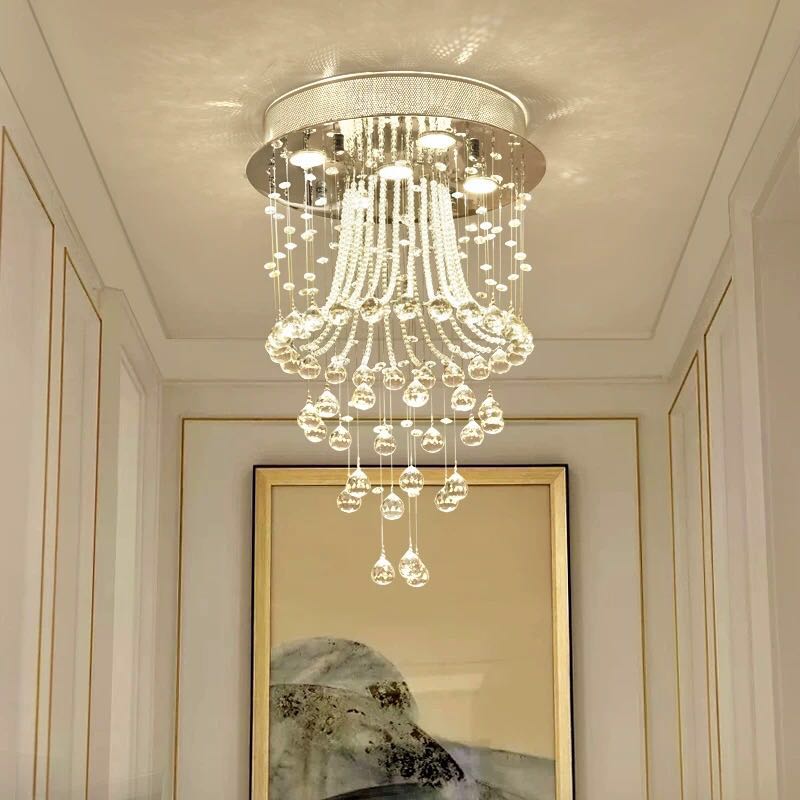 Modern Round Flush Mount Crystal Chandelier - Jellyfish Ceiling Light - Hall Way