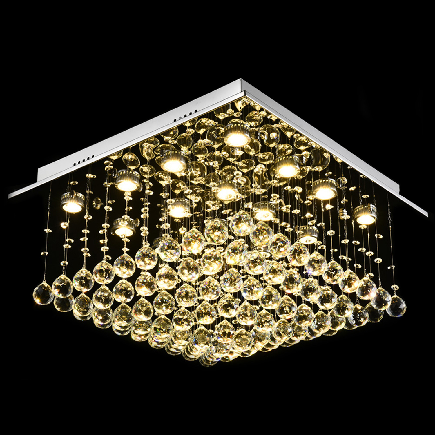 Square Raindrop Design Crystal Chandelier With Warm Light