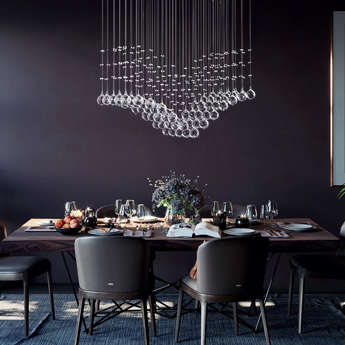 Modern Wing Shape Crystal Chandelier with Rectangular Base 