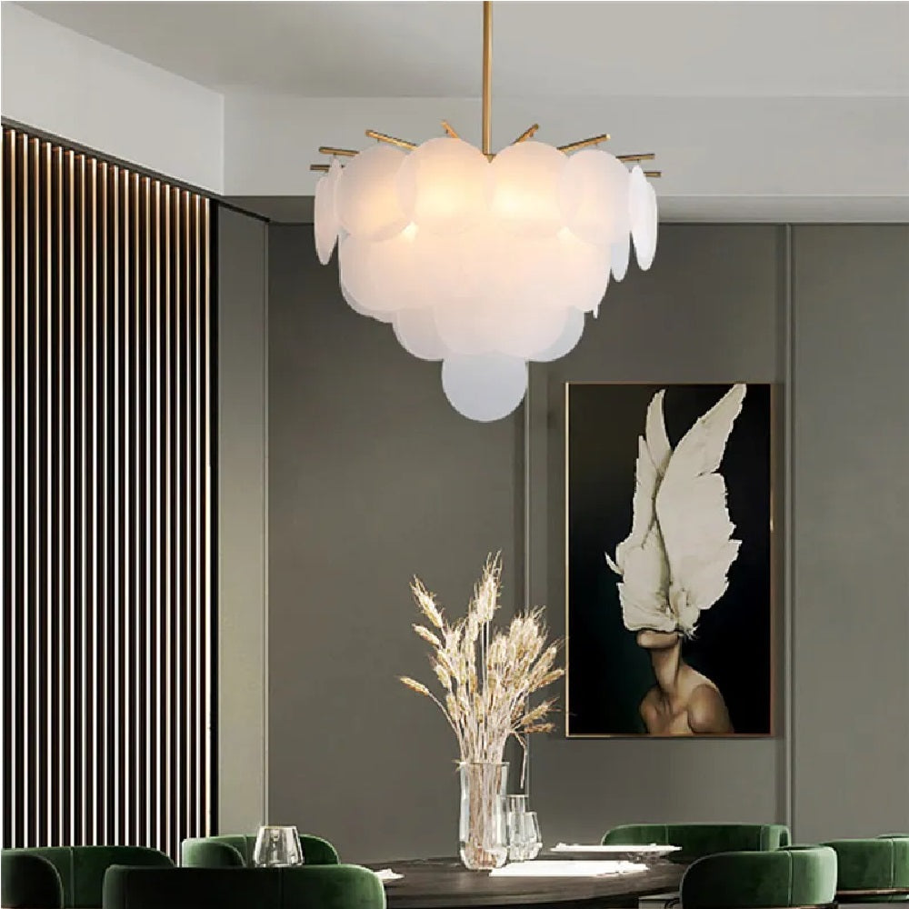 Modern White Glass Chandelie - Living Room
