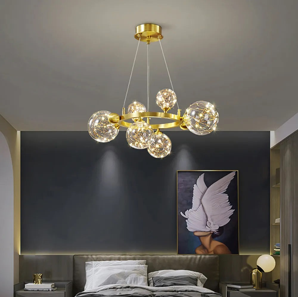 Gold Glass Bubble Adjustable Chandelier - Modern Design -  Bedroom
