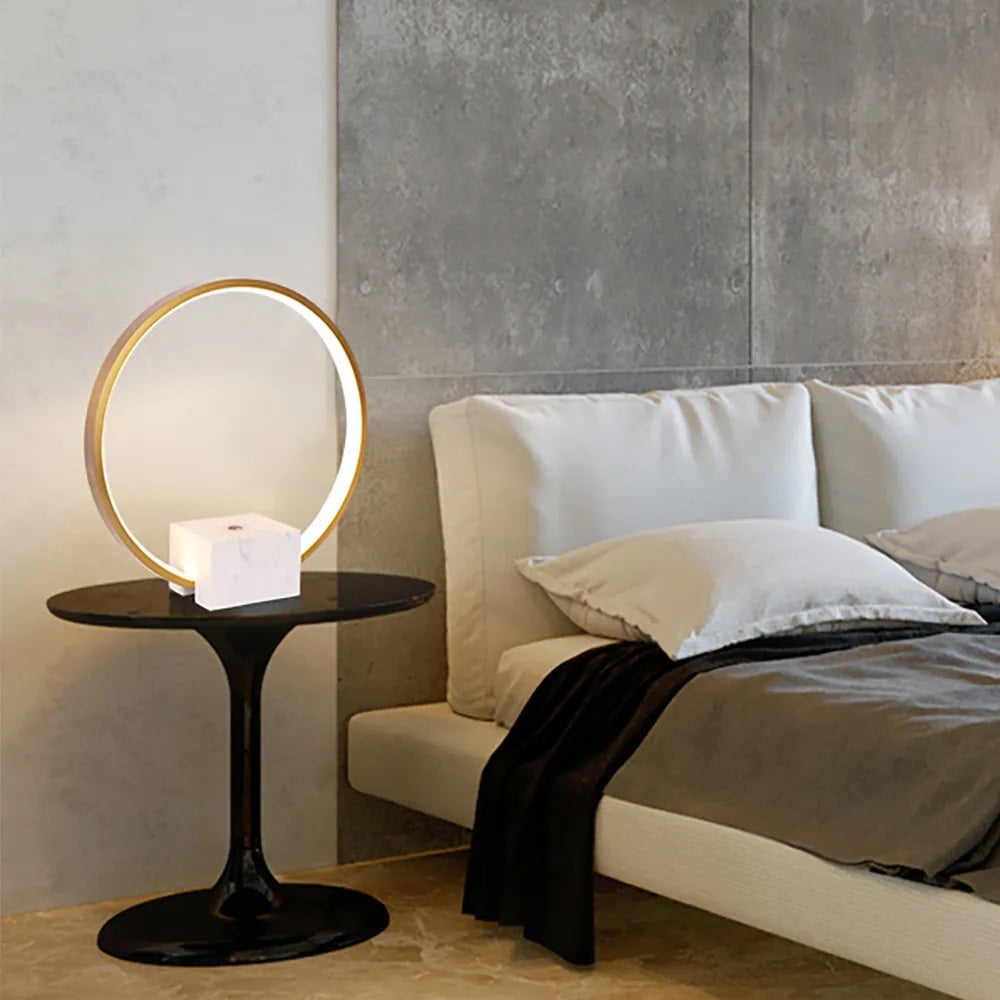 Marble Base Gold Cricle Table Lamp - Bedroom