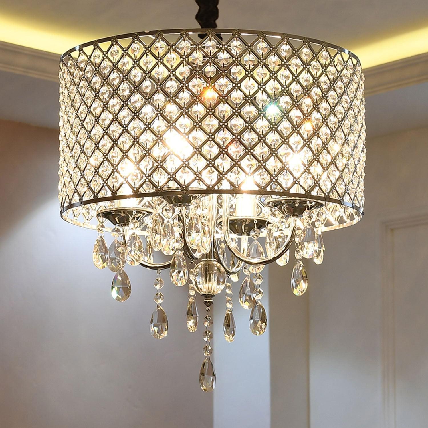 4-Light Candle Style Drum Crystal Chandelier