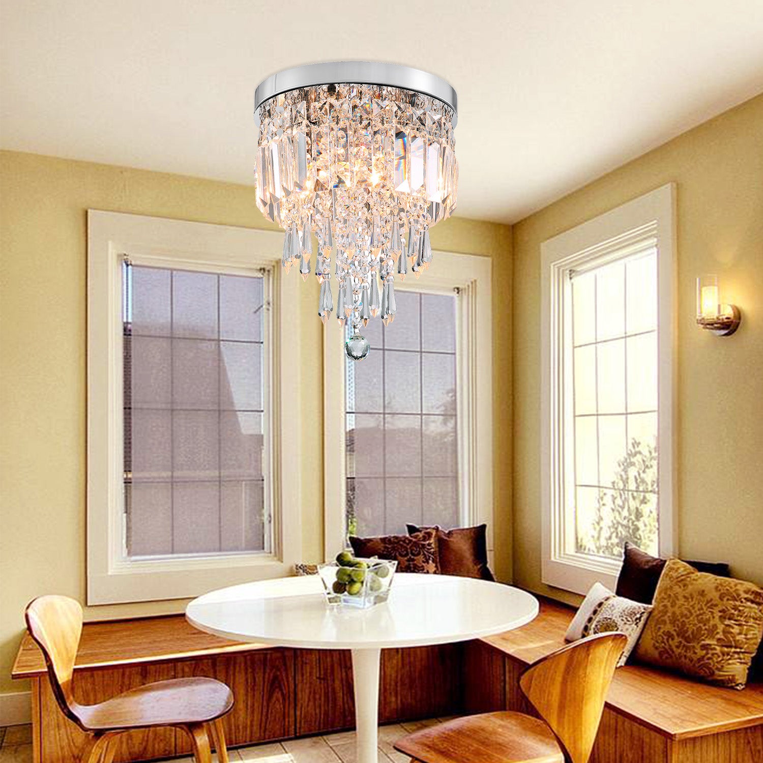 Modern Flush Mount Mini Crystal Chandelier - Ceiling Light