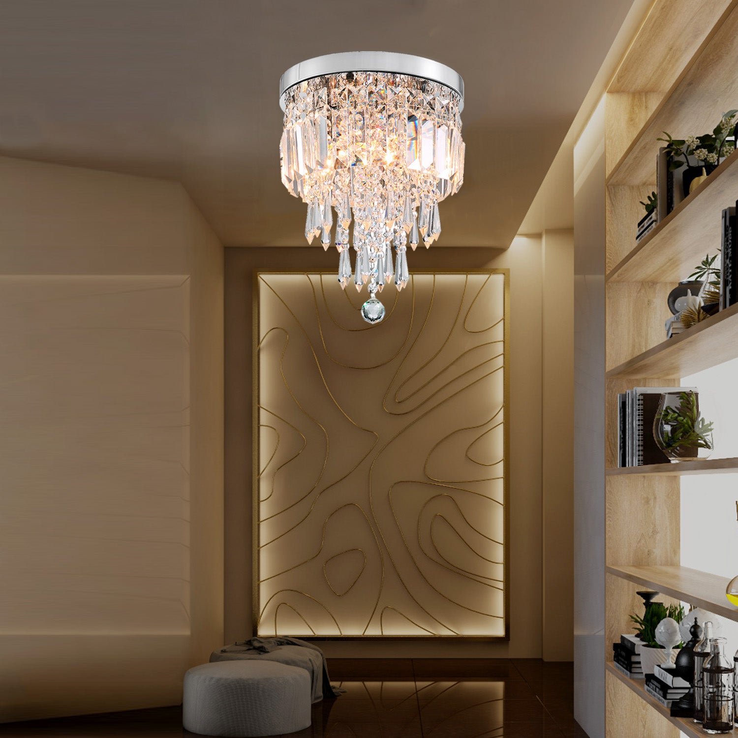 Modern Flush Mount Mini Crystal Chandelier Ceiling Light