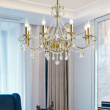 Gold Metal Candle Style Crystal Chandelier - 6 Light