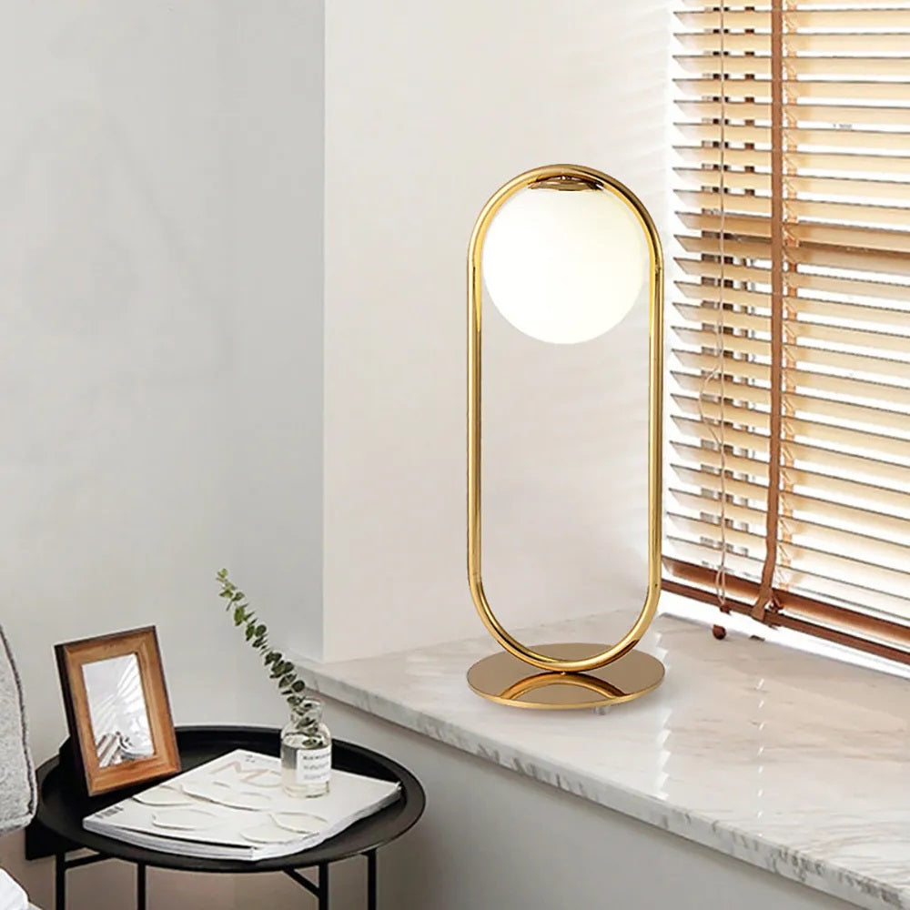 Gold Frame White Glass Globe Table Lamp - Simple design - Living Room