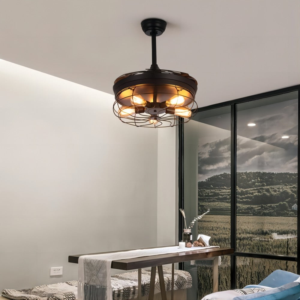 Industrial Ceiling Fan with Retractable Blades-diningroom