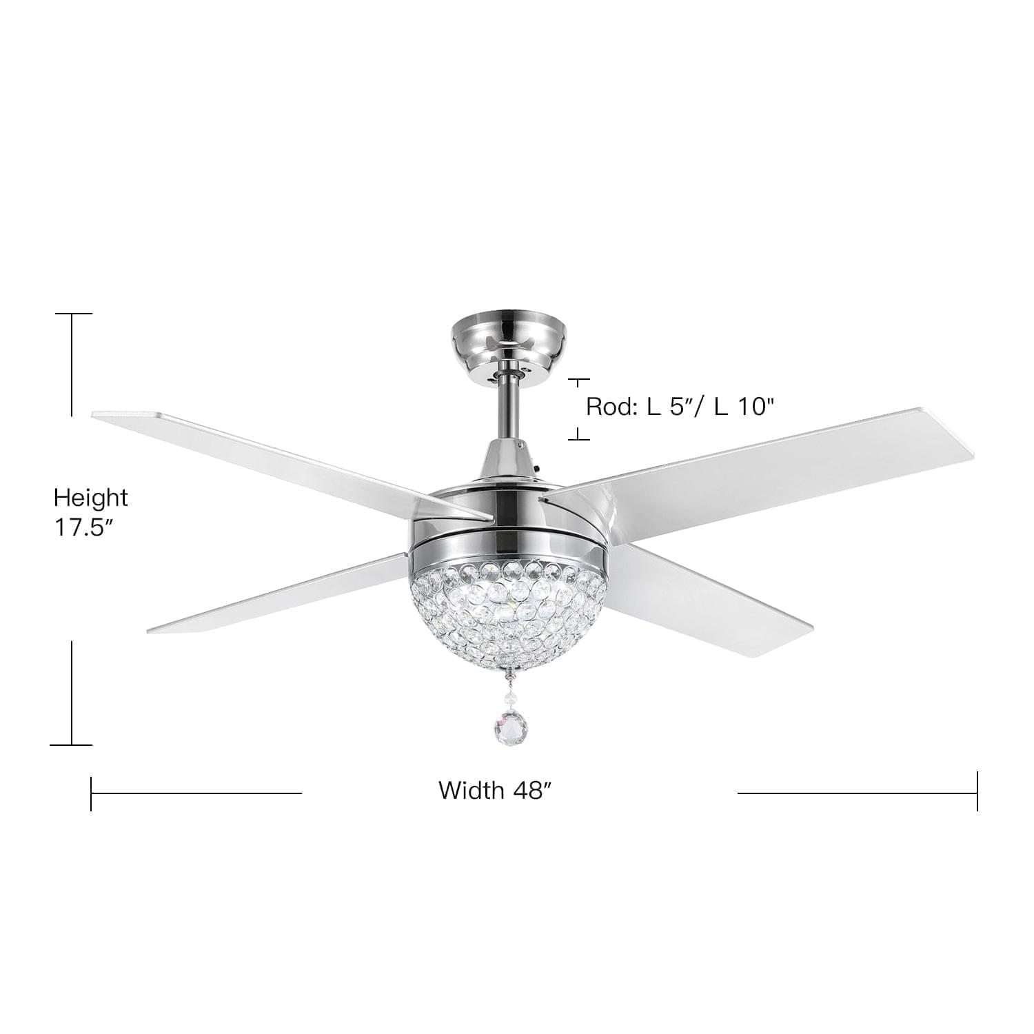 4 - Blade LED Crystal Ceiling Fan with Remote Control