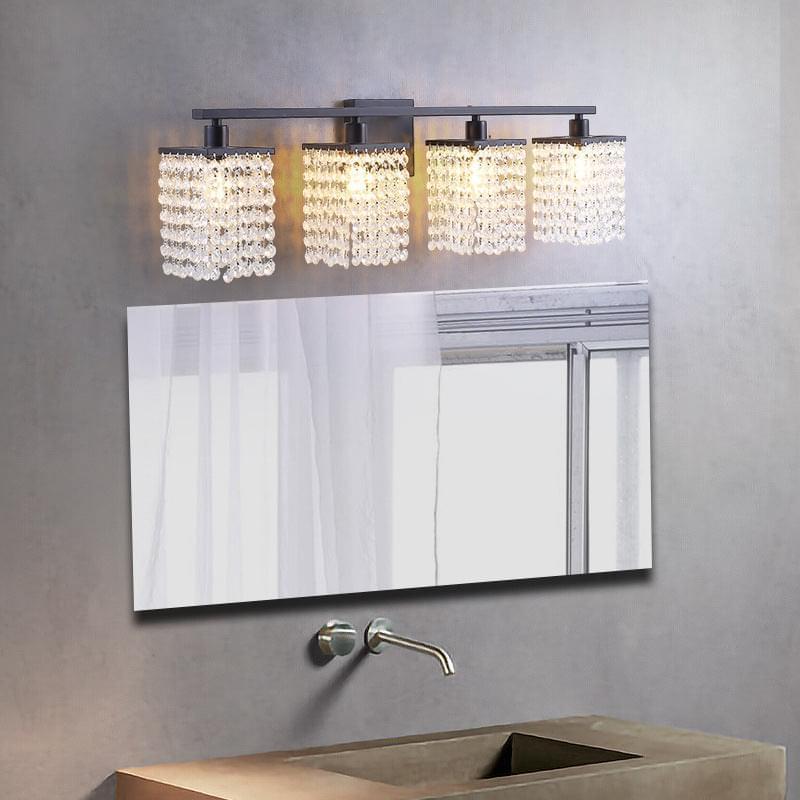 4-Light Black Crystal Vanity Light