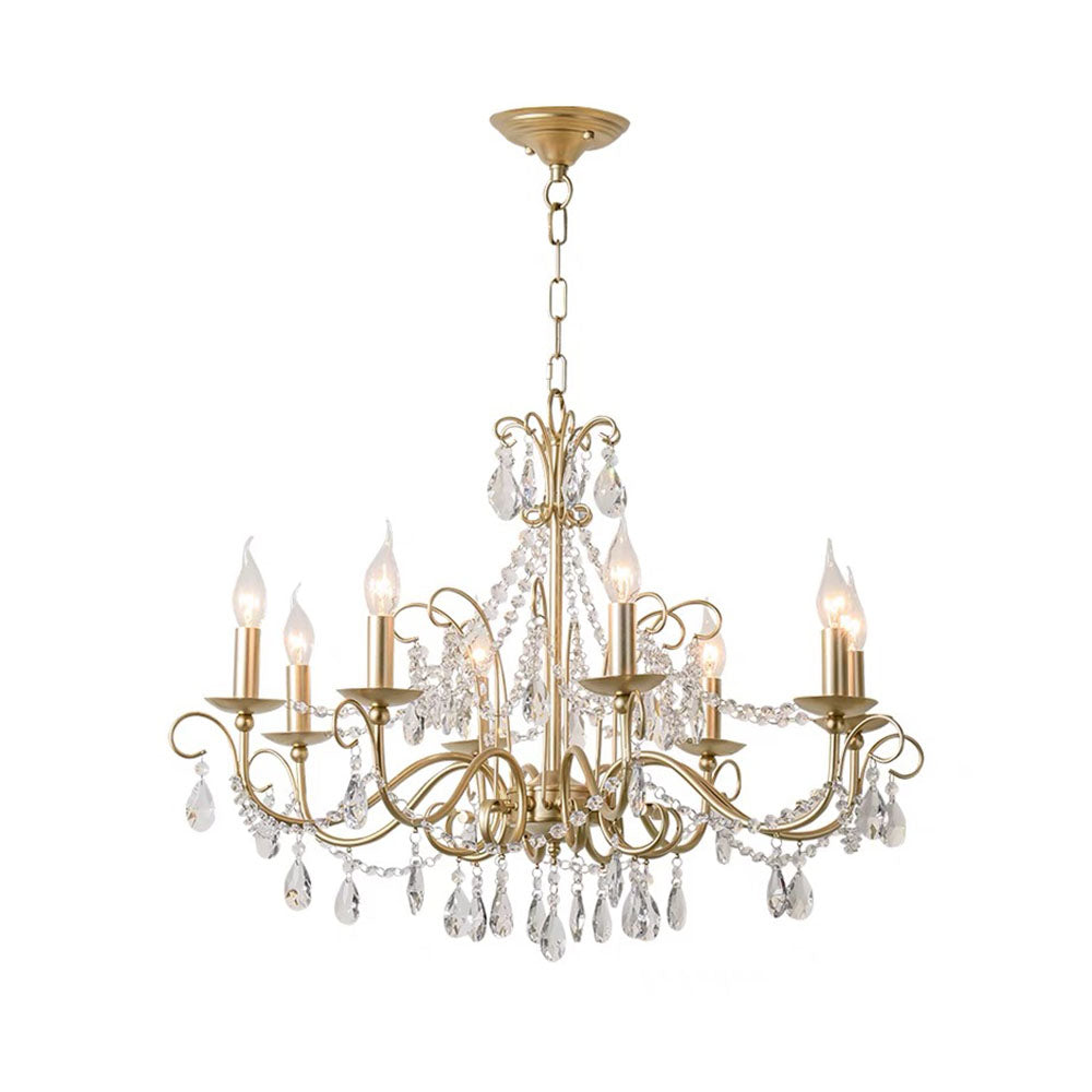 Gold Metal Candle Style Crystal Chandelier - White Background