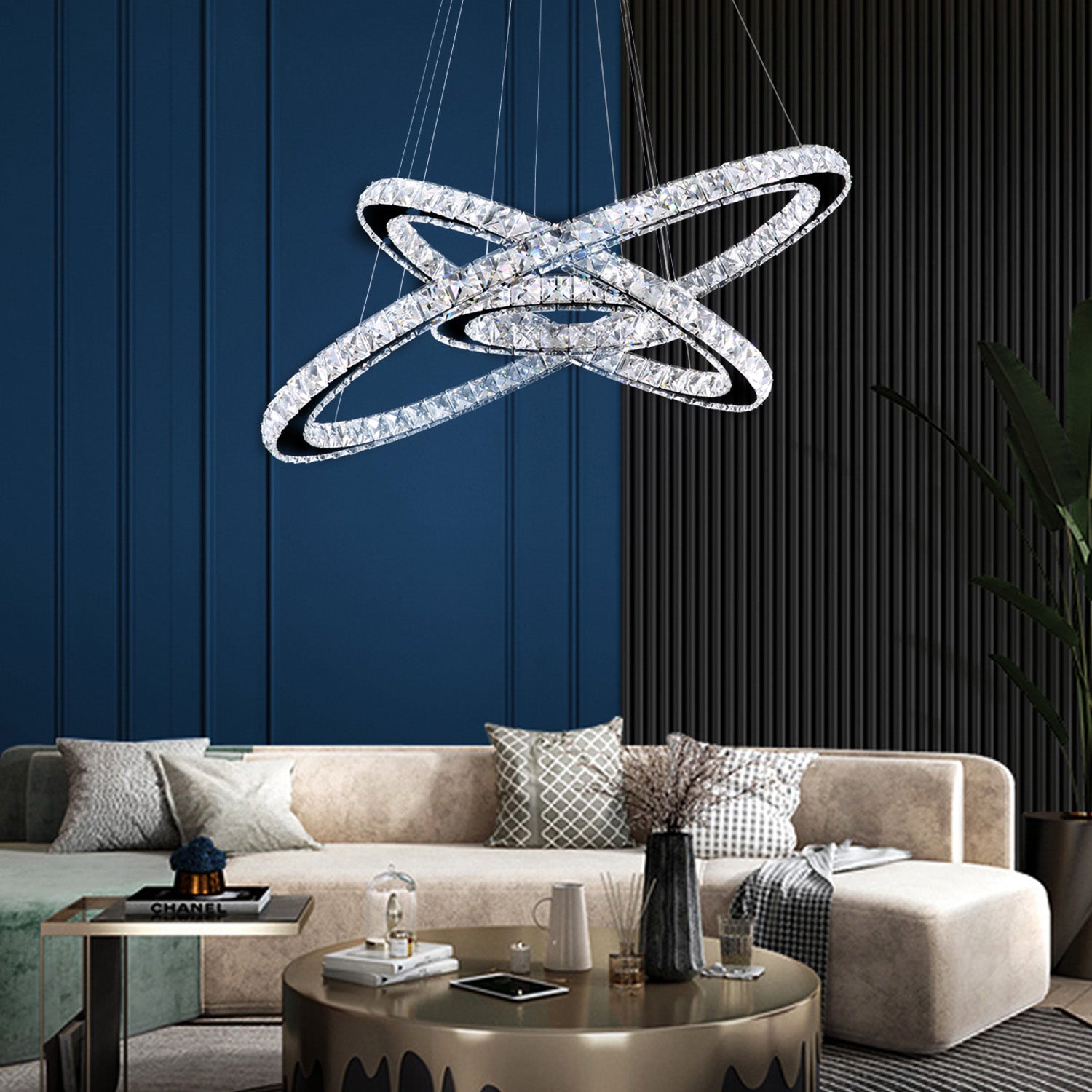 Nebula Design Three Ring Crystal Pendant Light - Living Room