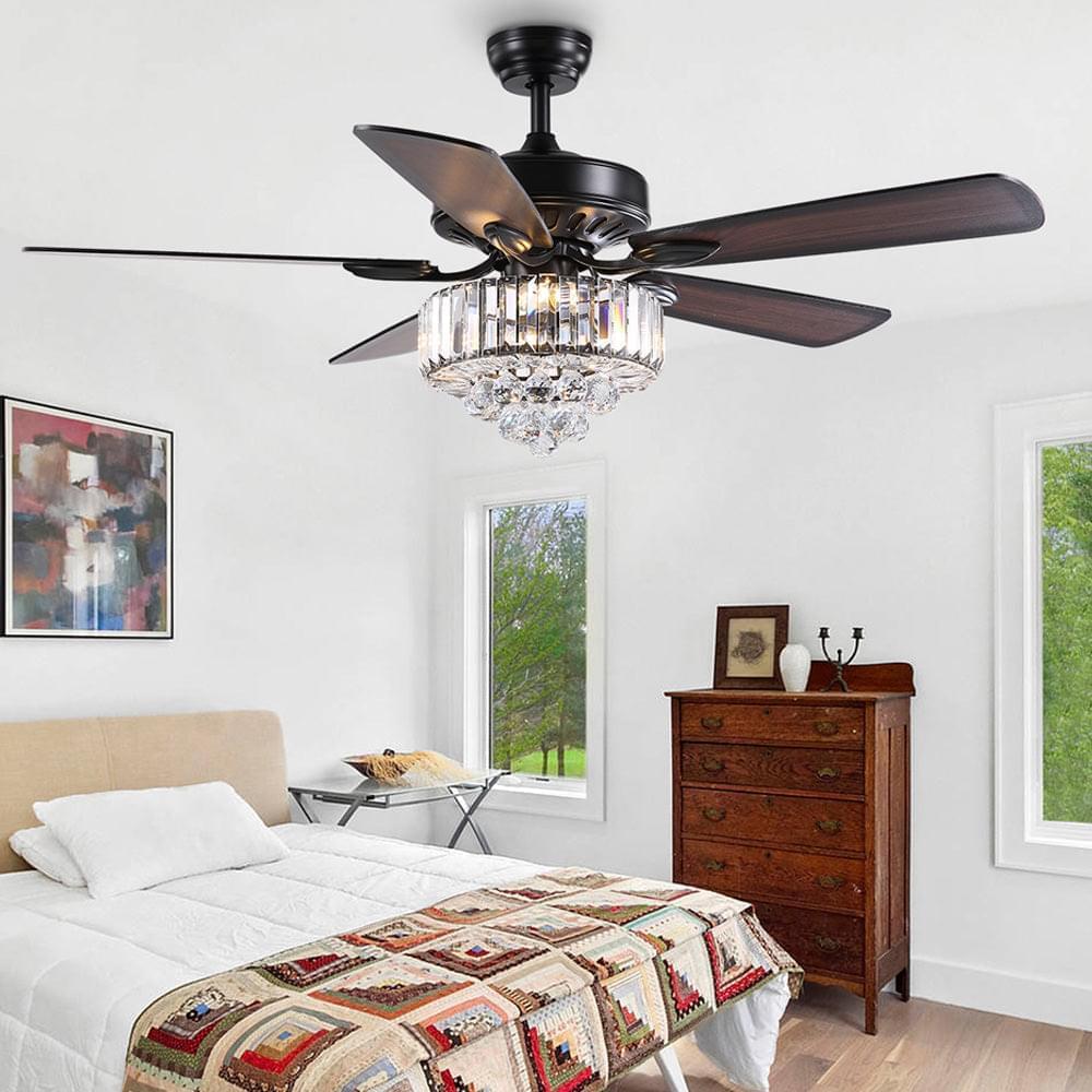 5 - Black Blade Clear Crystal Ceiling Fan with Remote Control for Living Room