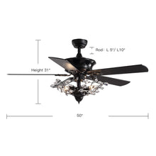 5 - Blade Black Crystal Branch Ceiling Fan with Remote Control