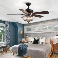 5 - Blade Black Metal Crystal Ceiling Fan With Remote Control