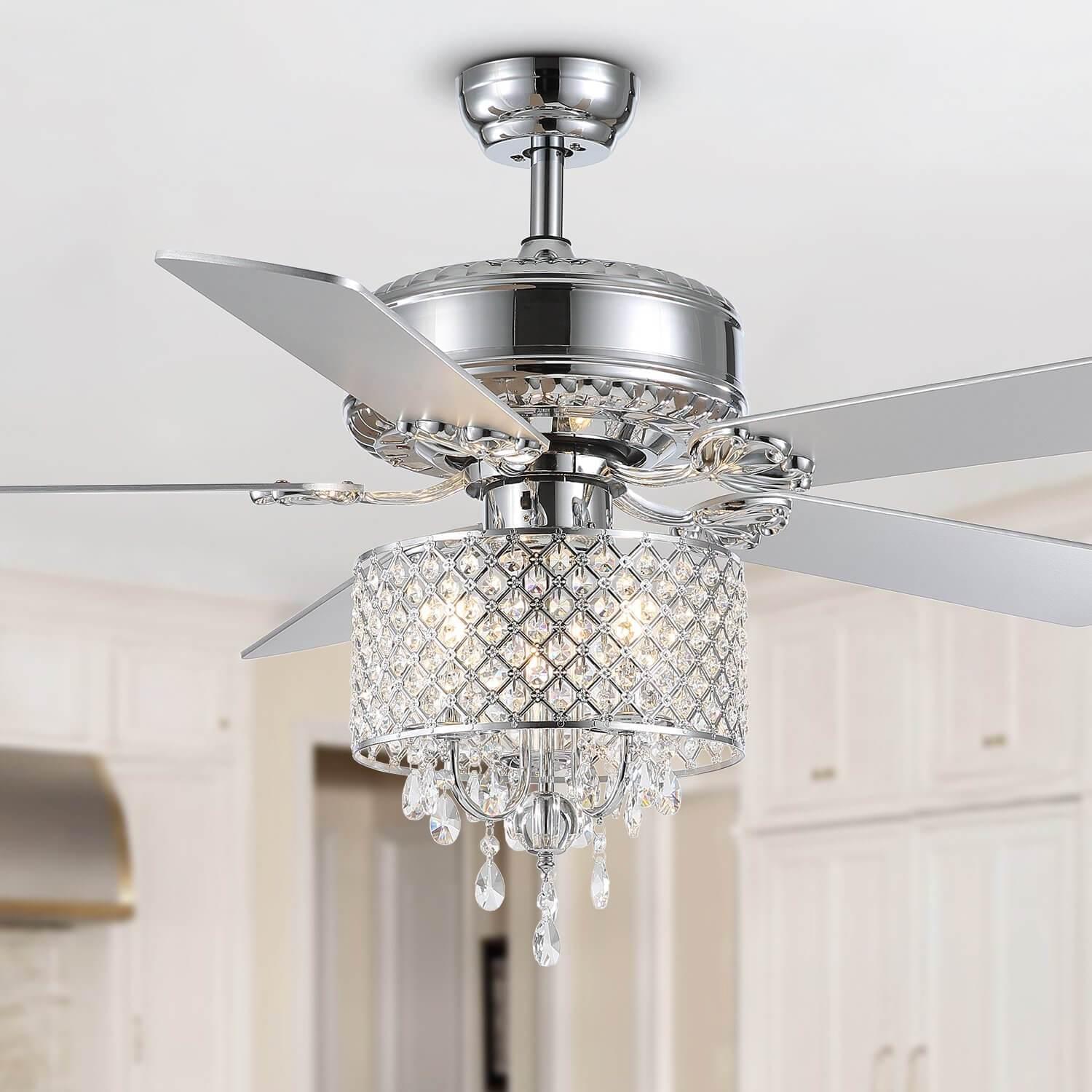 5 - Blade Candle Style Crystal Ceiling Fan with Remote Control