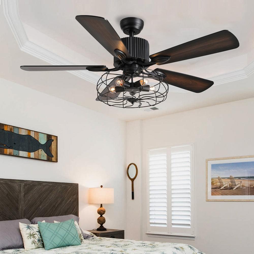 5 Blade Industrial Caged Ceiling Fan With Remote Control Sofary