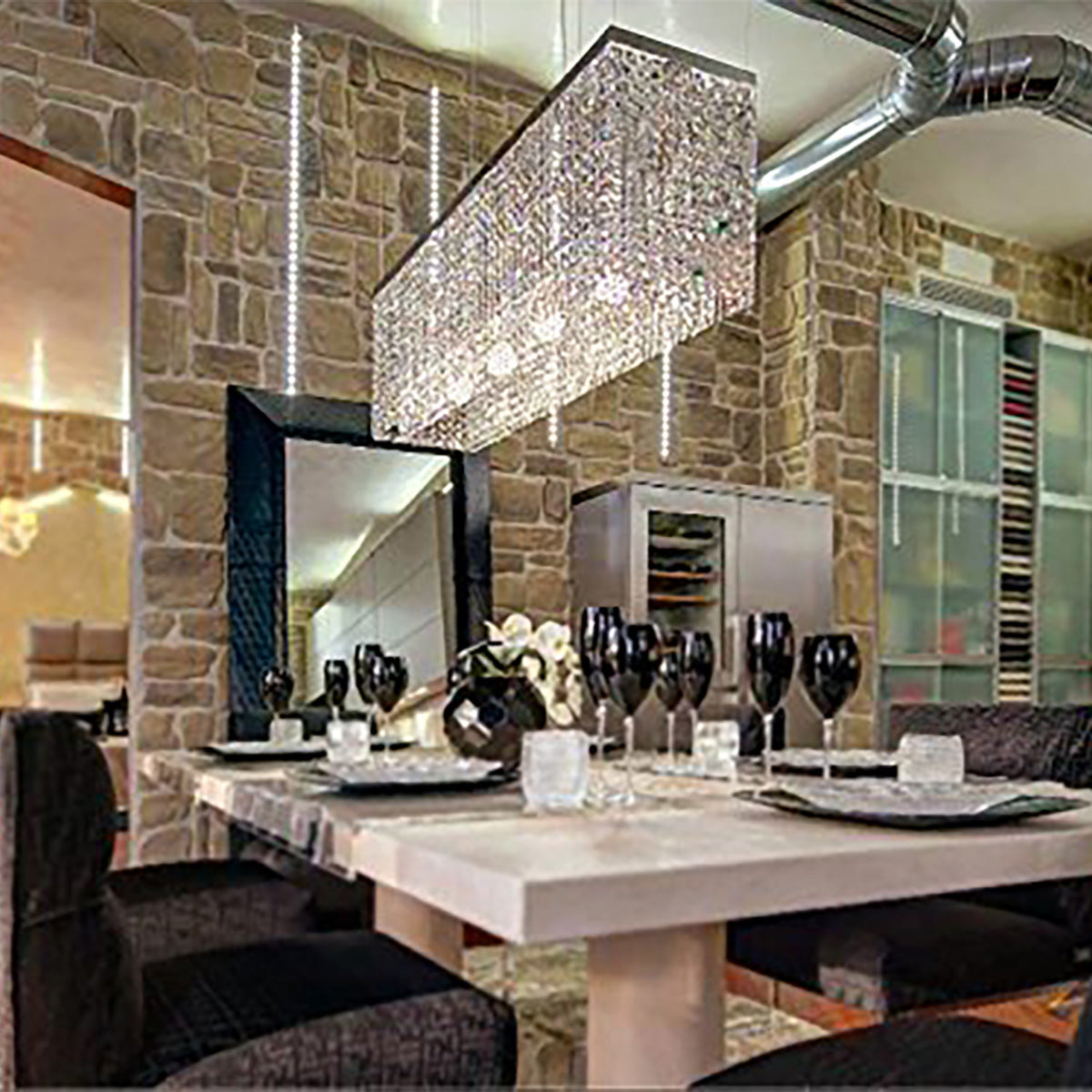 Contemporary Luxury Linear Rectangular Crystal Chandelier