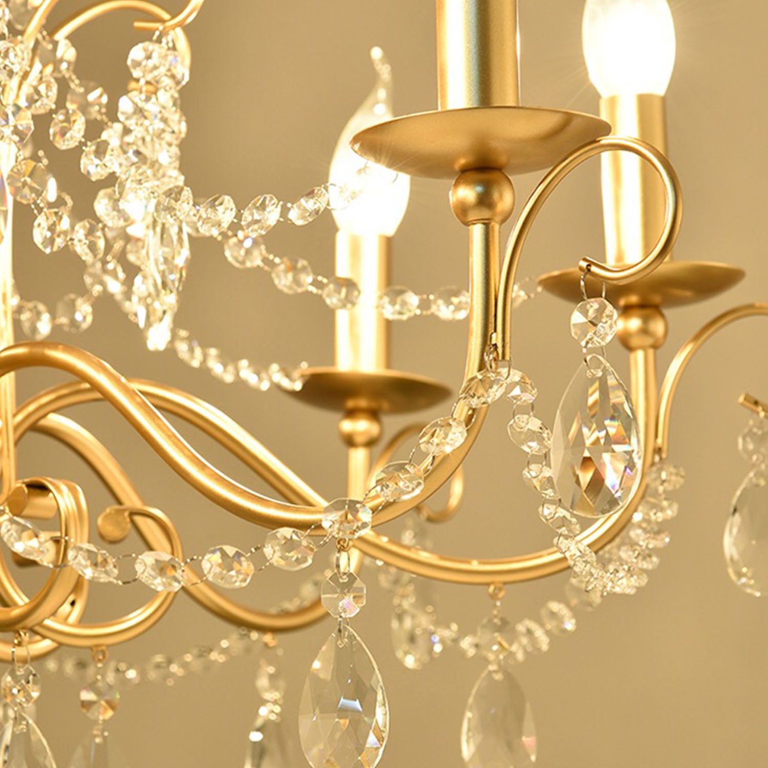 Gold Metal Candle Style Crystal Chandelier - Detail Picture