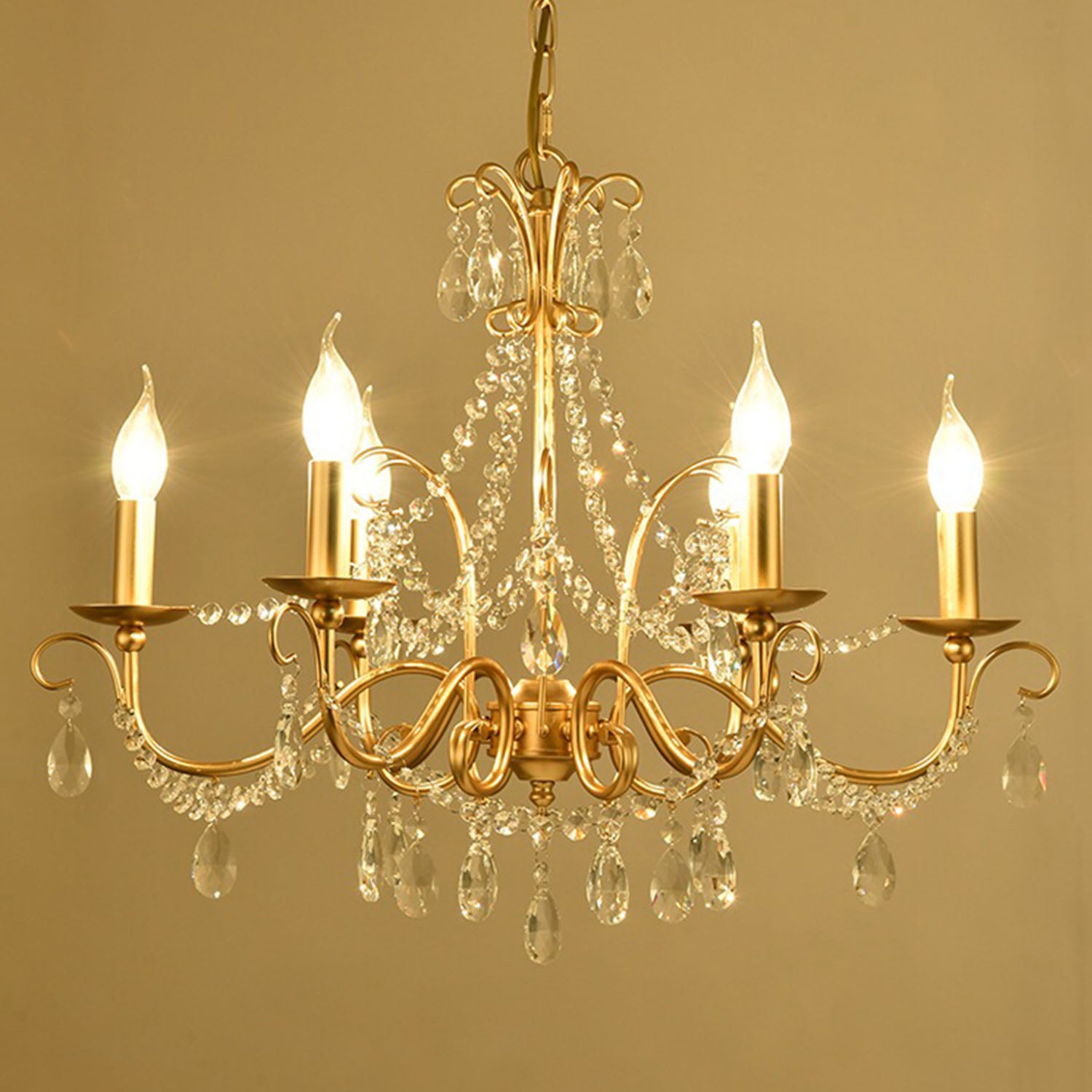 Gold Metal Candle Style Crystal Chandelier - Warm Light