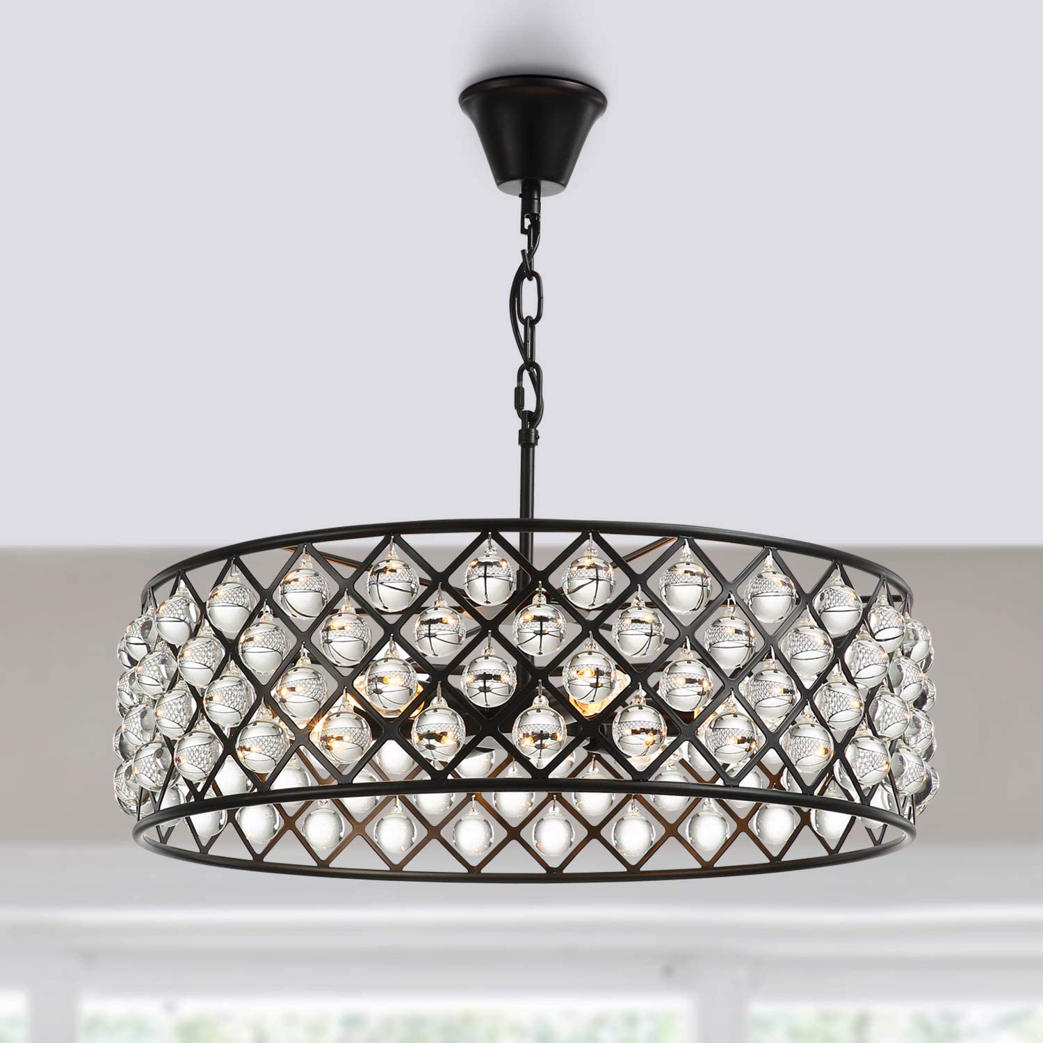 Black Drum Shape Crystal Chandelier - Pendant Light | Sofary