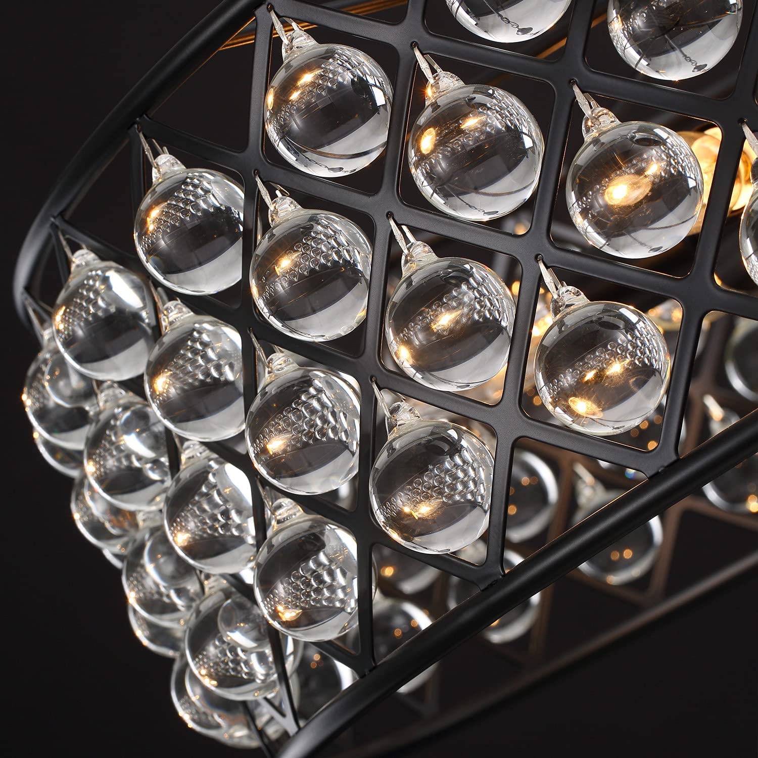 Black Drum Shape Crystal Chandelier - Pendant Light - Frame Detail | Sofary