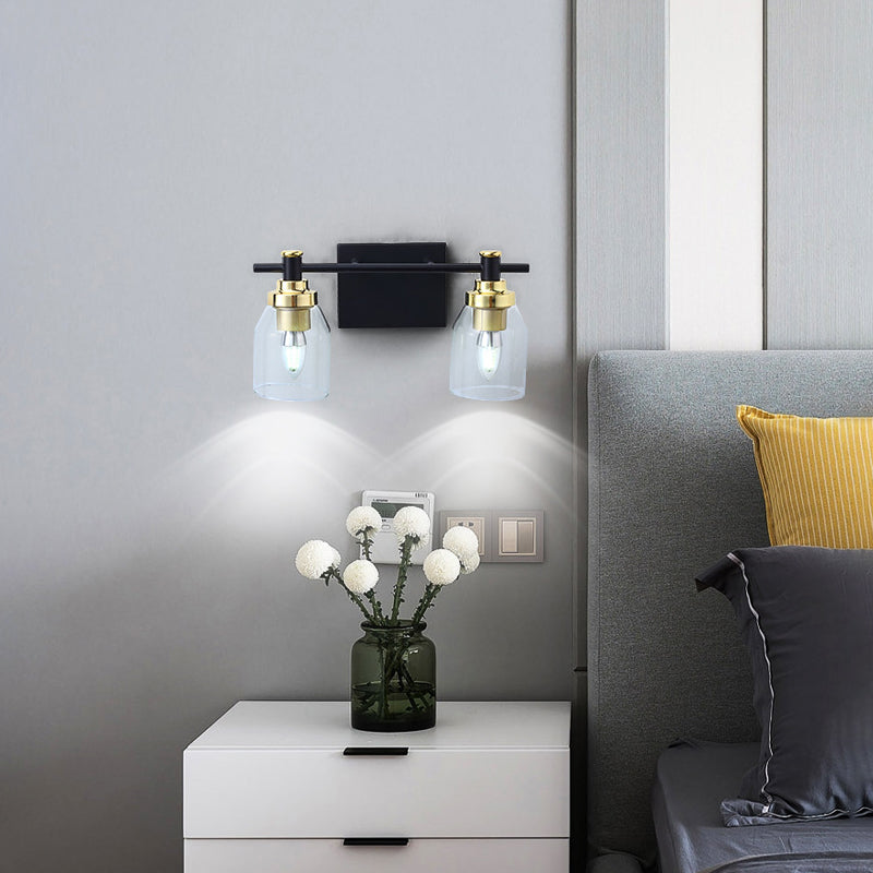 Black and Gold Glass Modern Vanity Light - Two Lights - Bathroom | Sofary