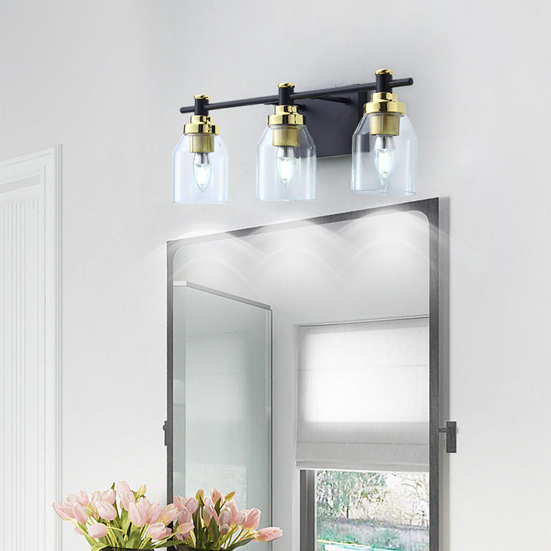 Black and Gold Glass Modern Vanity Light - Three Lights - Bathroom | Sofary
