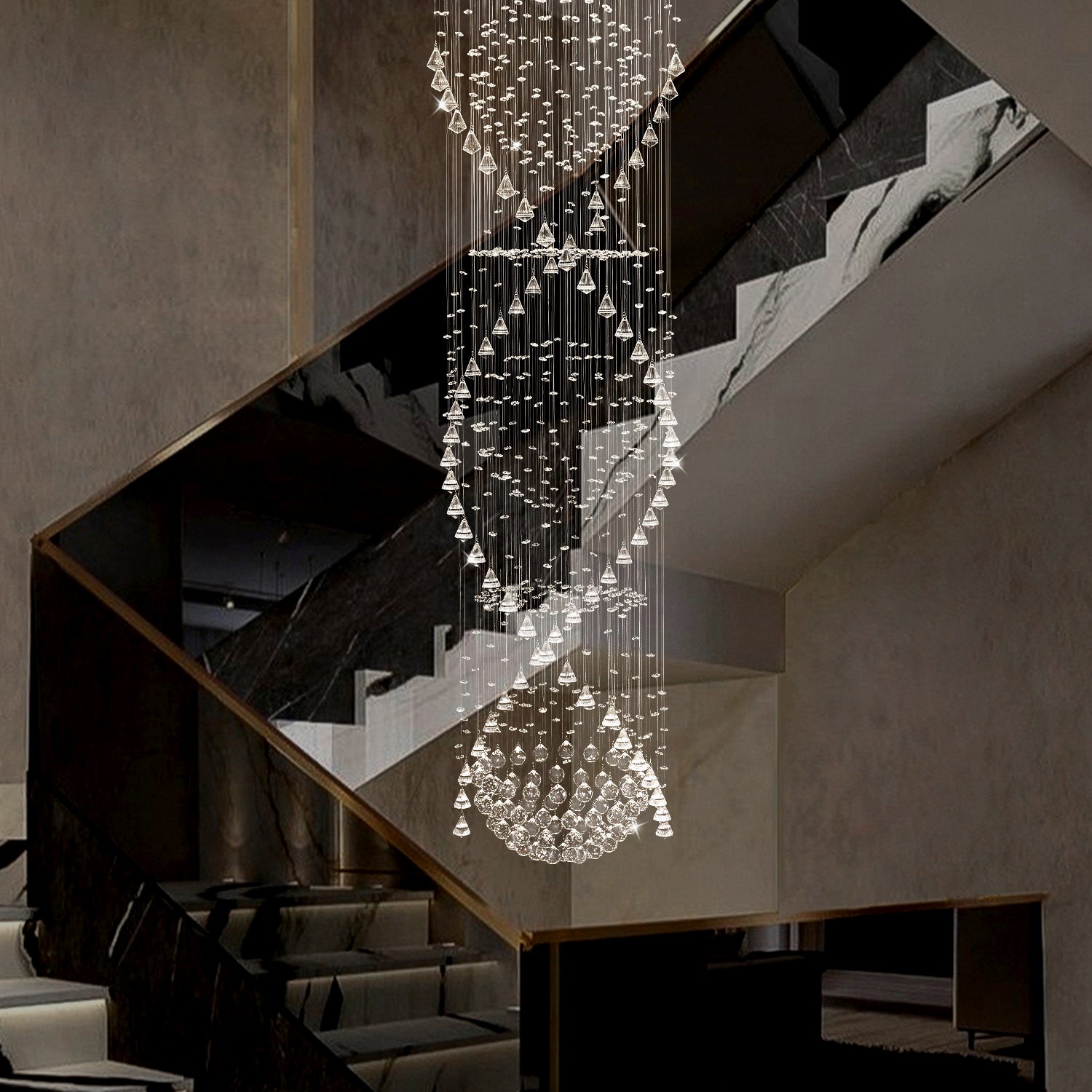 Double Spiral Clear Crystal Chandelier With Three Spheres - Staircase | Sofary