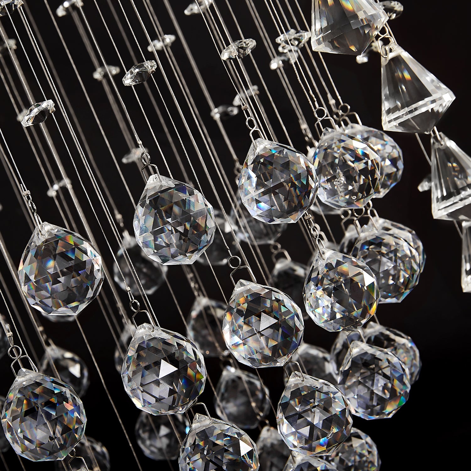 Double Spiral Clear Crystal Chandelier With Three Spheres - Crystal Detail | Sofary