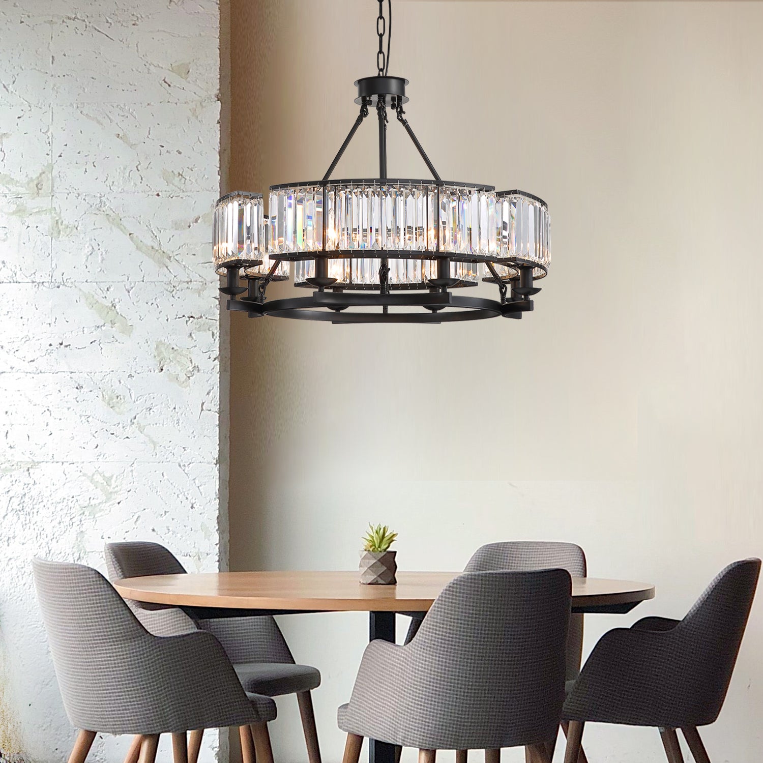 Contemporary Round Island Crystal Chandelier - Rustic Vintage Industrial design - Dining room