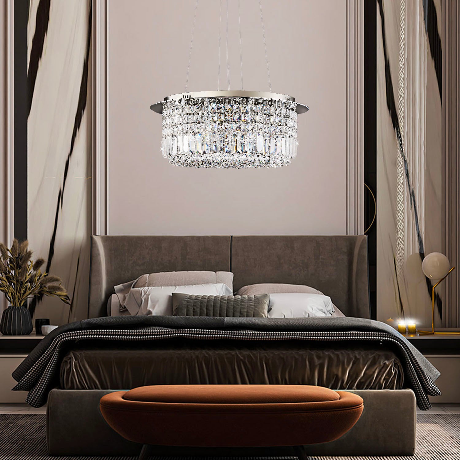Modern Round Drum Crystal Chandelier - Bedroom | Sofary