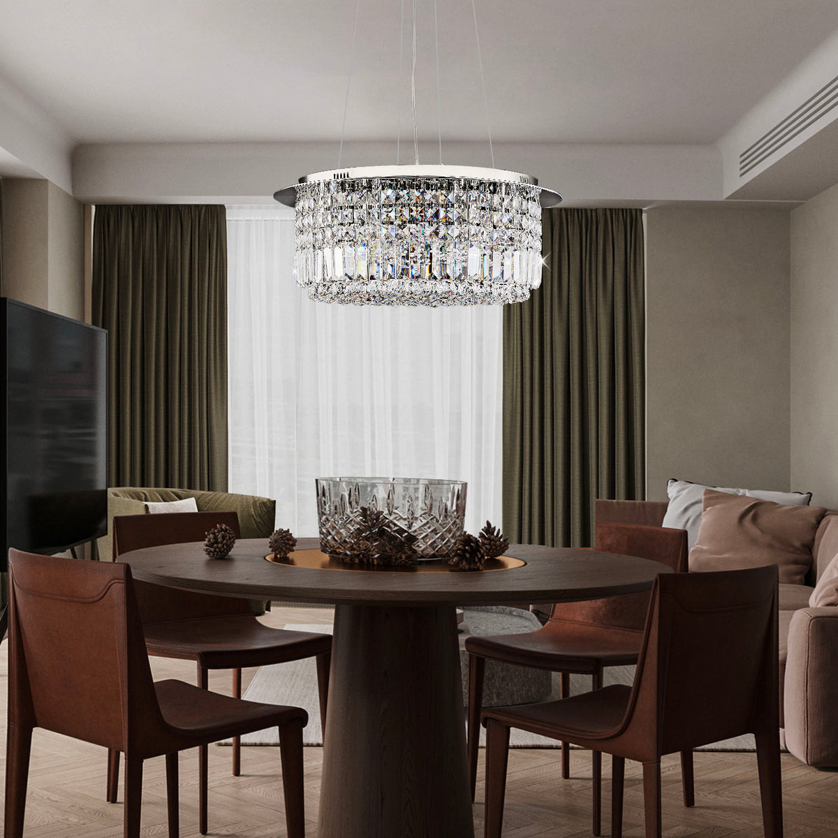 Modern Round Drum Crystal Chandelier for Dining Room | Sofary Lighting
