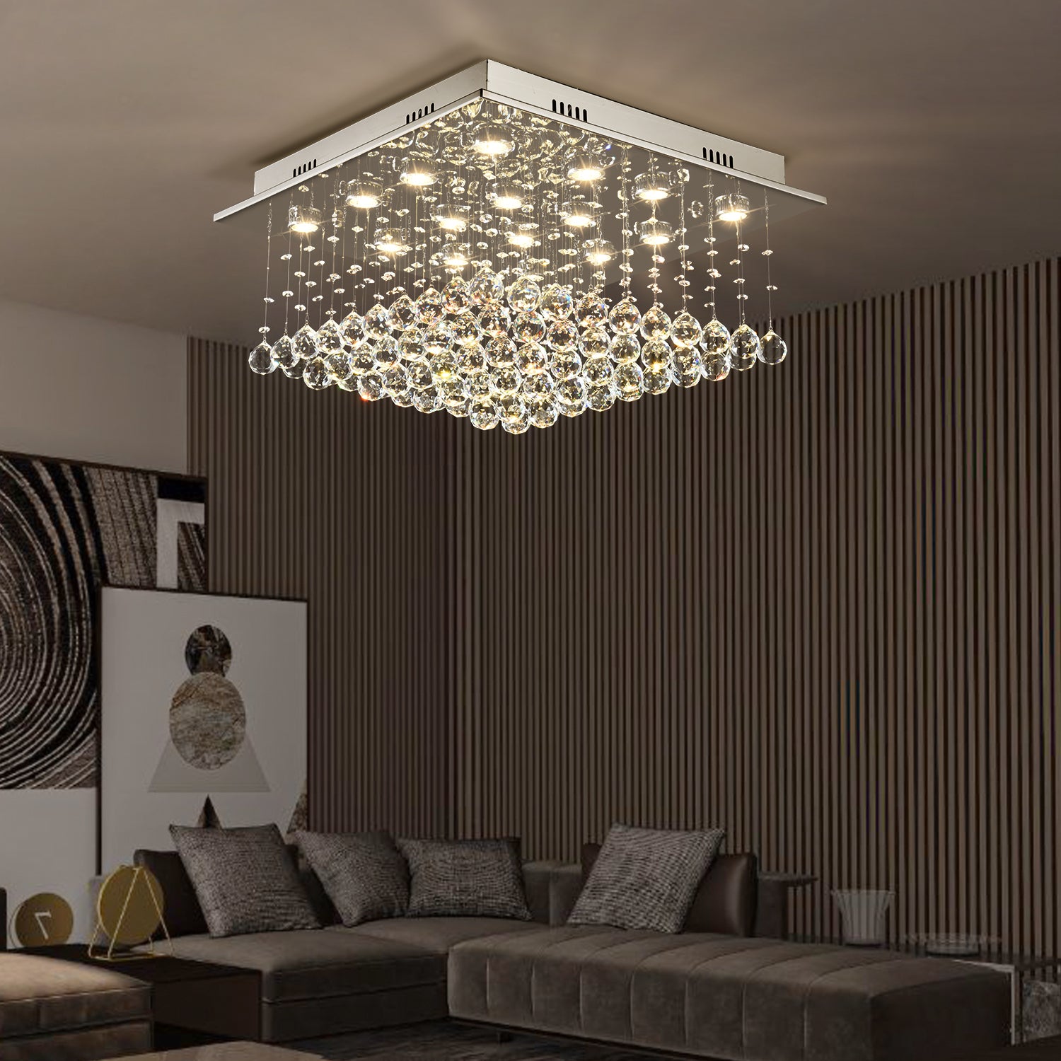 Square Raindrop Design Crystal Chandelier With Cold Light - Living Room| Sofary
