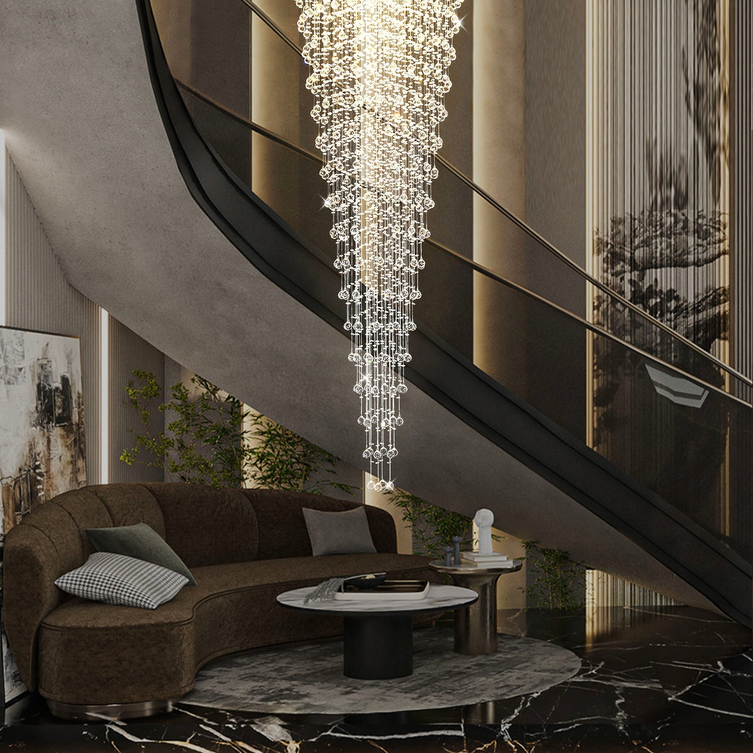 Round Raindrop Crystal Chandelier - Ceiling Light | Sofary