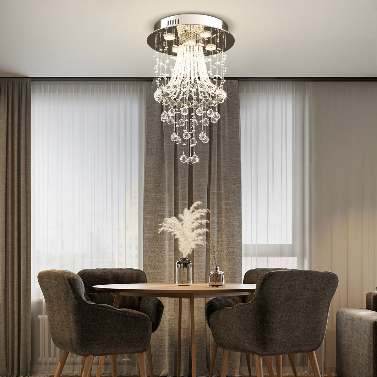 Modern Round Flush Mount Crystal Chandelier - Jellyfish Ceiling Light ...