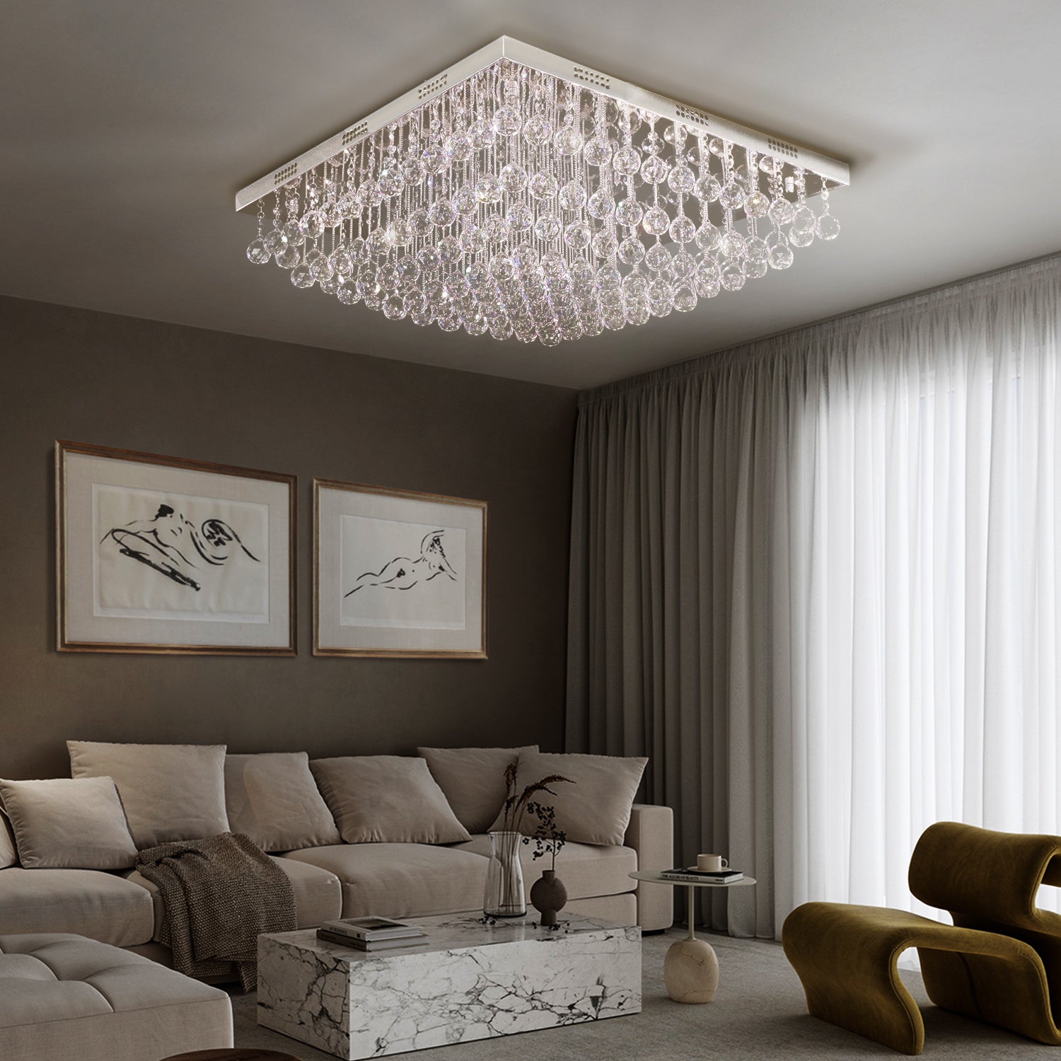 Modern Square Raindrop K9 Crystal Chandelier - Living Room | Sofary