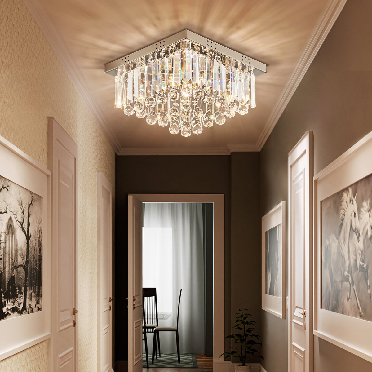 Square Raindrop Crystal Chandelier - Ceiling Light | Sofary Lighting, image size:1200x1200