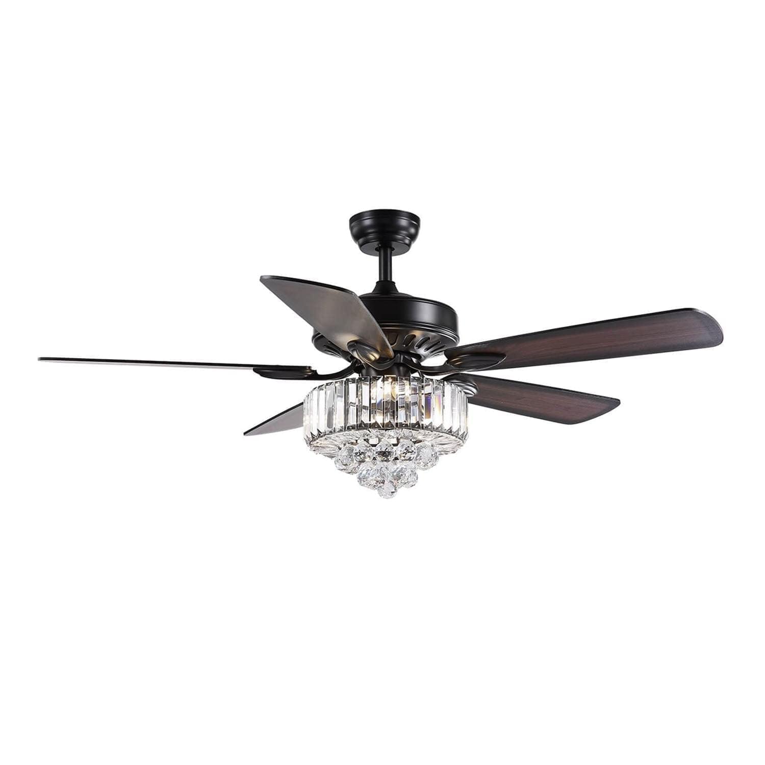 5 - Black Blade Clear Crystal Ceiling Fan with Remote Control for Living Room