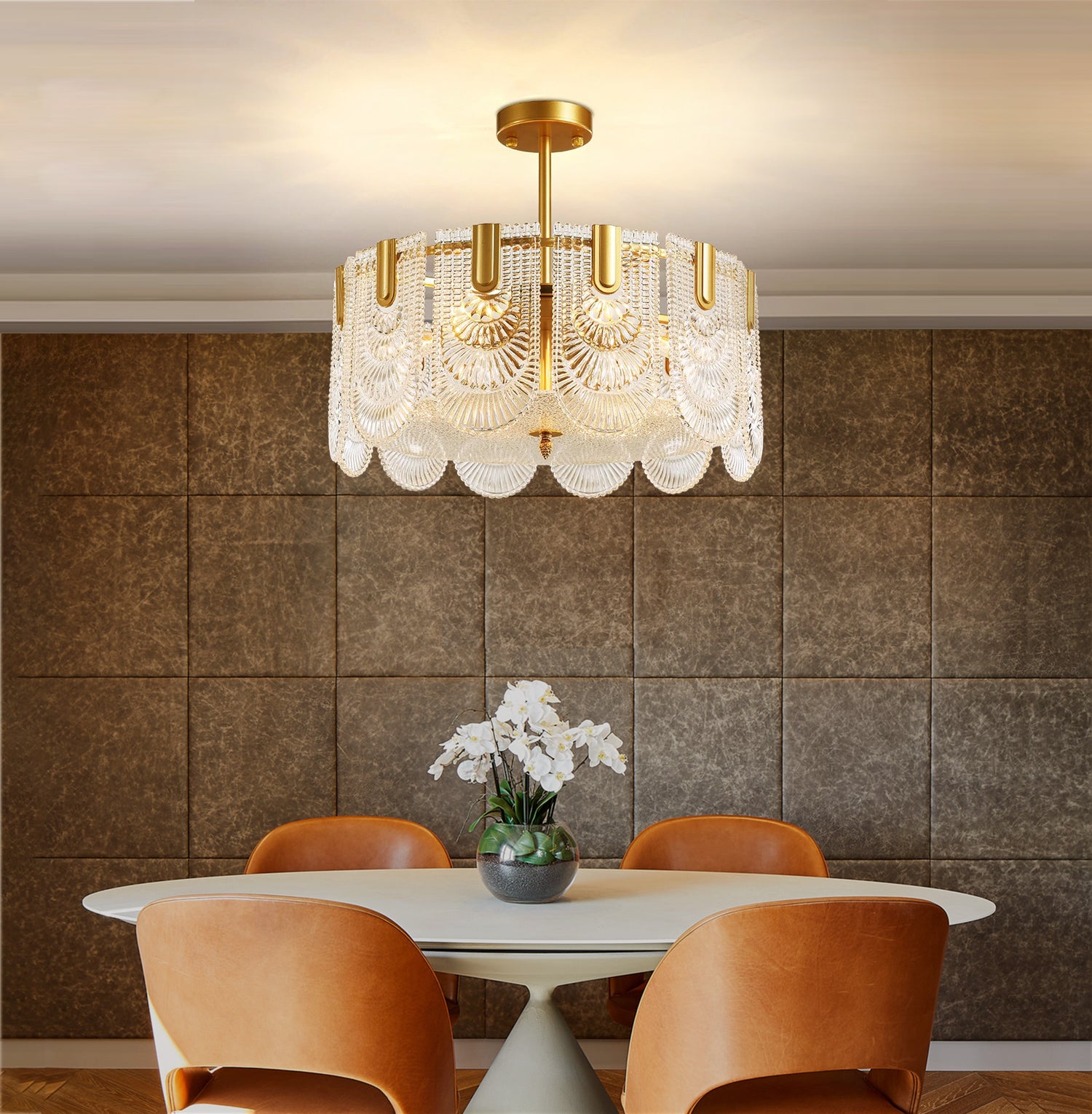 Round Shape Gold Glass Chandelier - Dining Room | Sofary