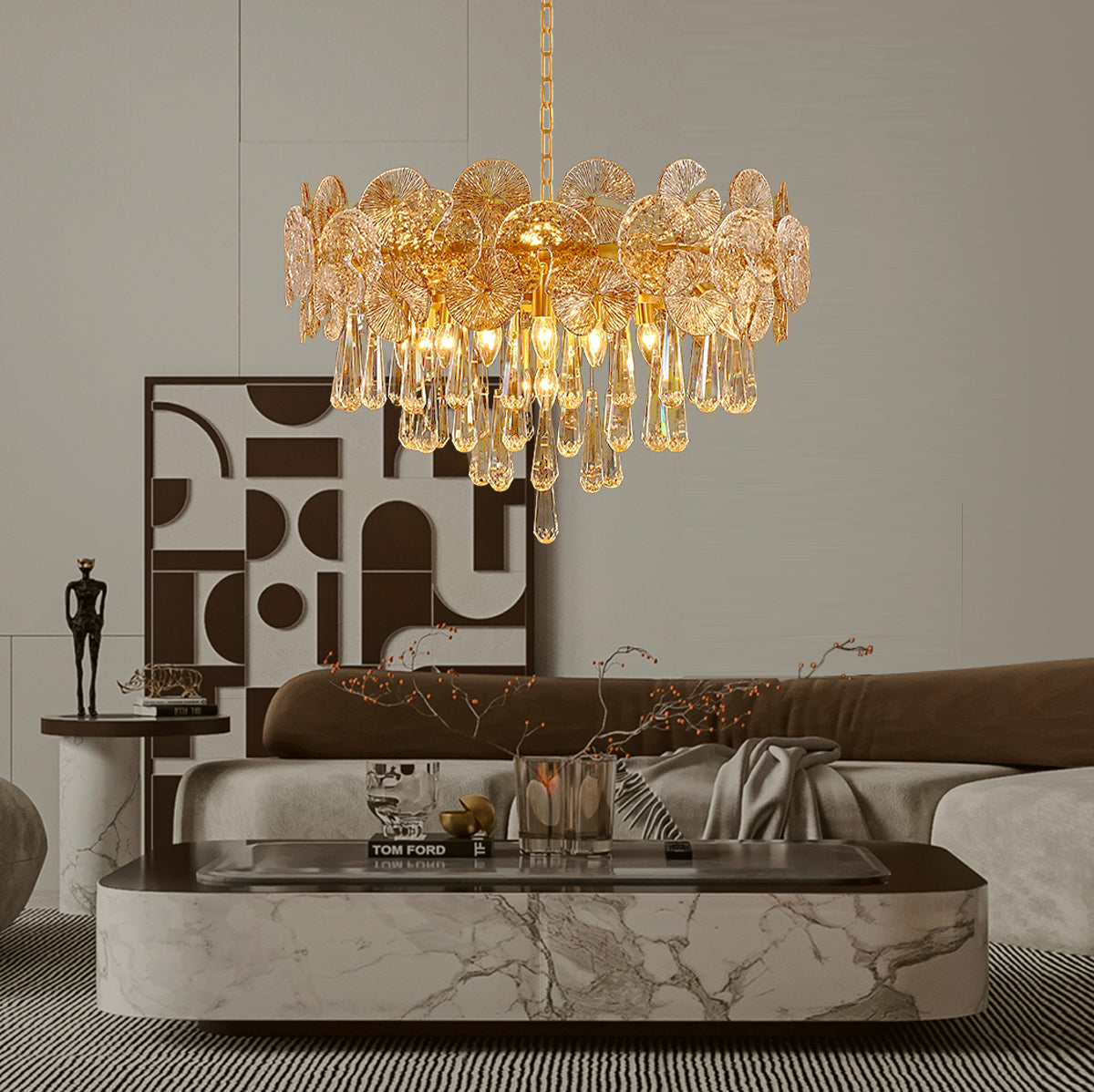 Elegant Gold Glass Chandelier - Living Room | Sofary