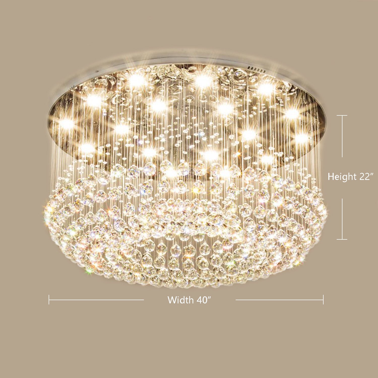 Petal Shape Raindrop Crystal Chandelier with Round Base - Side view