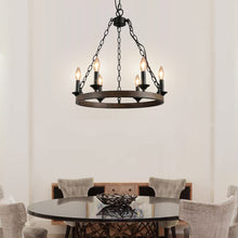 Candle Style Wagon Wheel Chandelier - Dining Room - Rustic Design  | Sofary