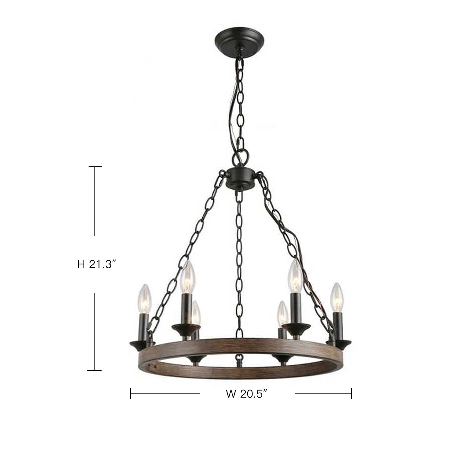 Candle Style Wagon Wheel Chandelier - White Background - Rustic Design  | Sofary
