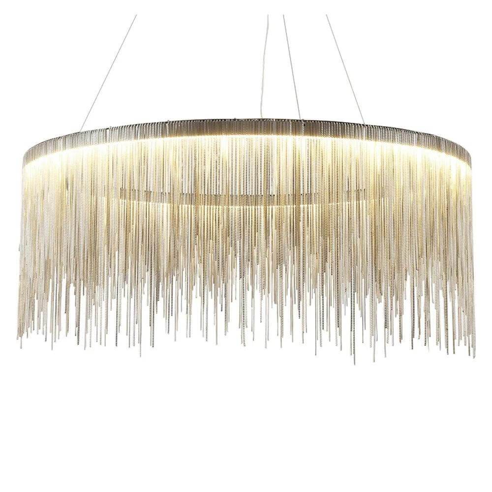Contemporary Round Linear Aluminum Chandelier - Pendent Light - Bedroom-white background