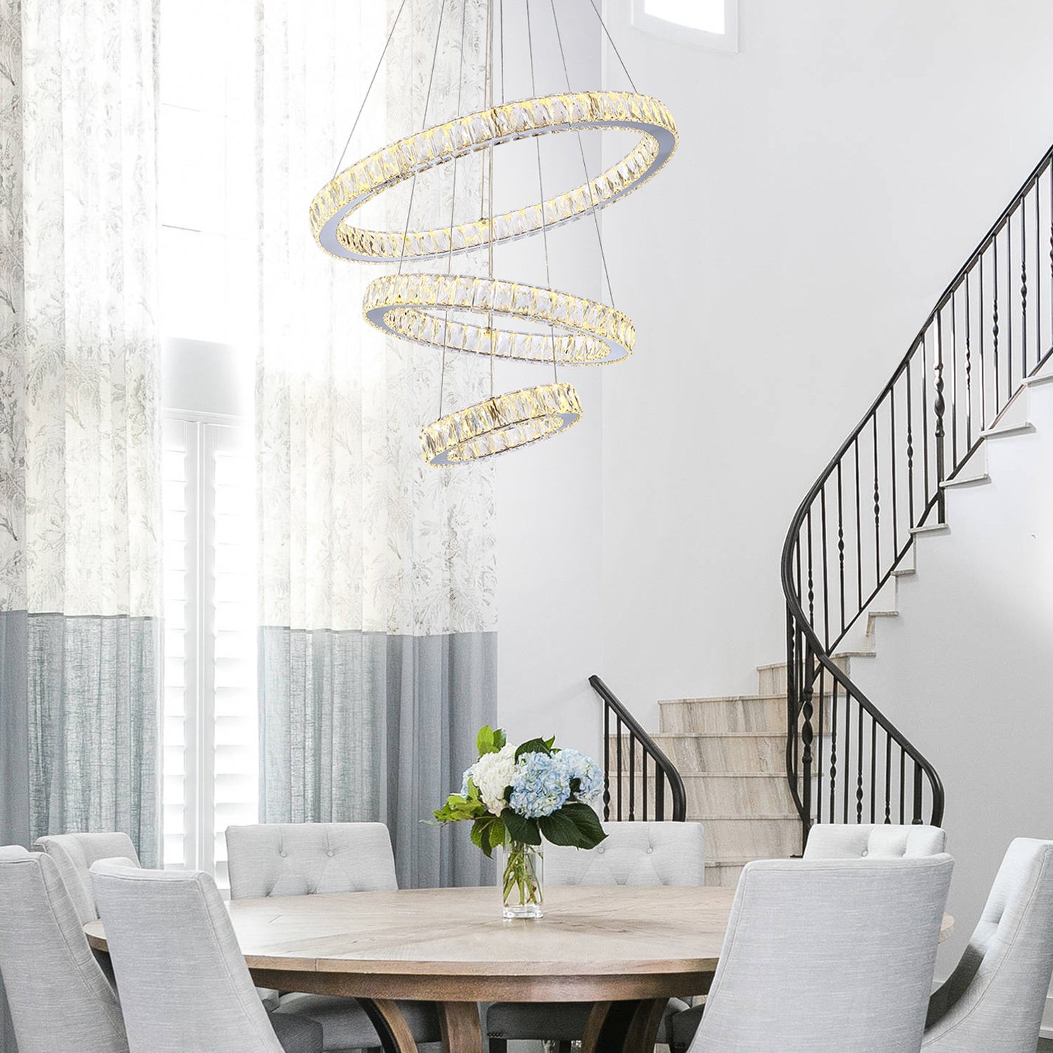 DIY Nebula Design Three Ring Crystal Pendant Light