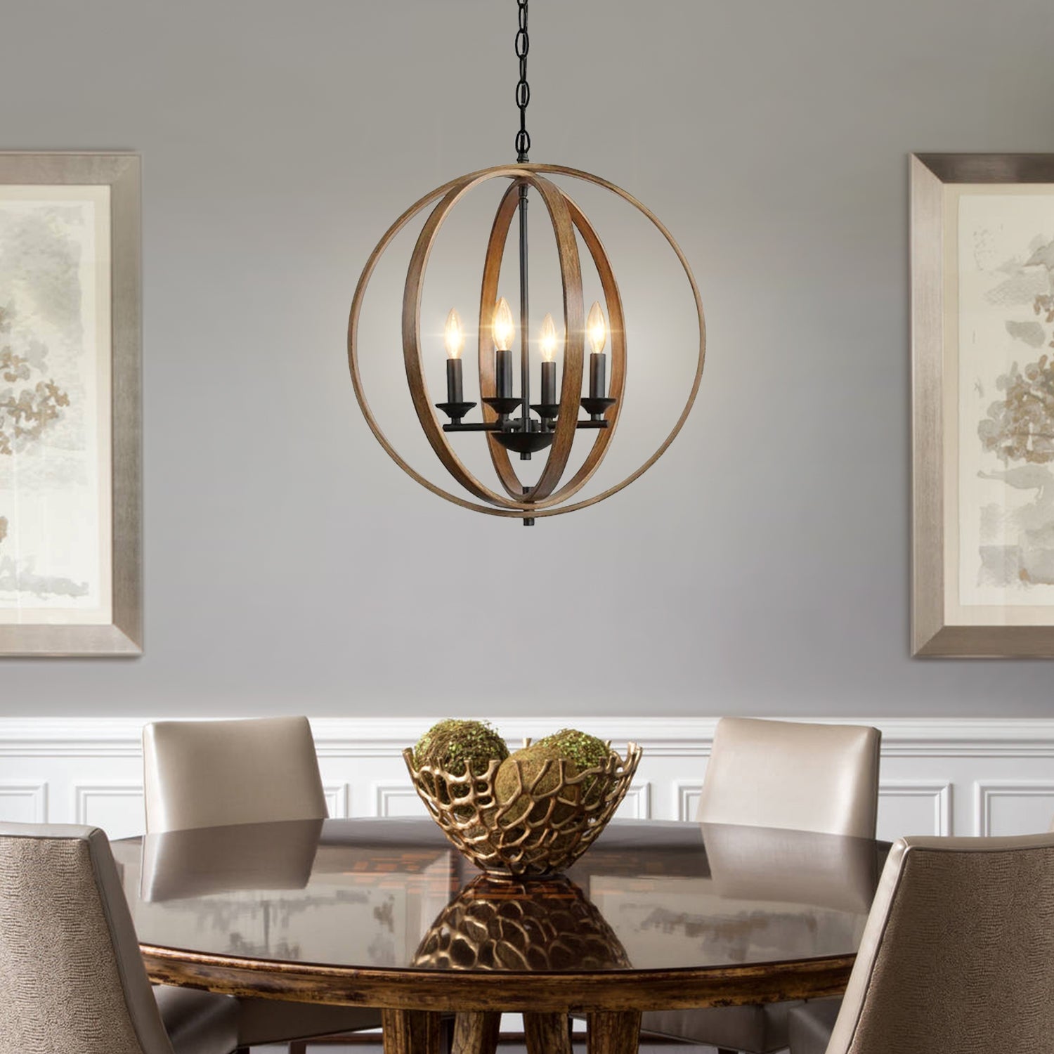 24 Black & Bronze Round Antique-Style 6-Light Hanging Chandelier