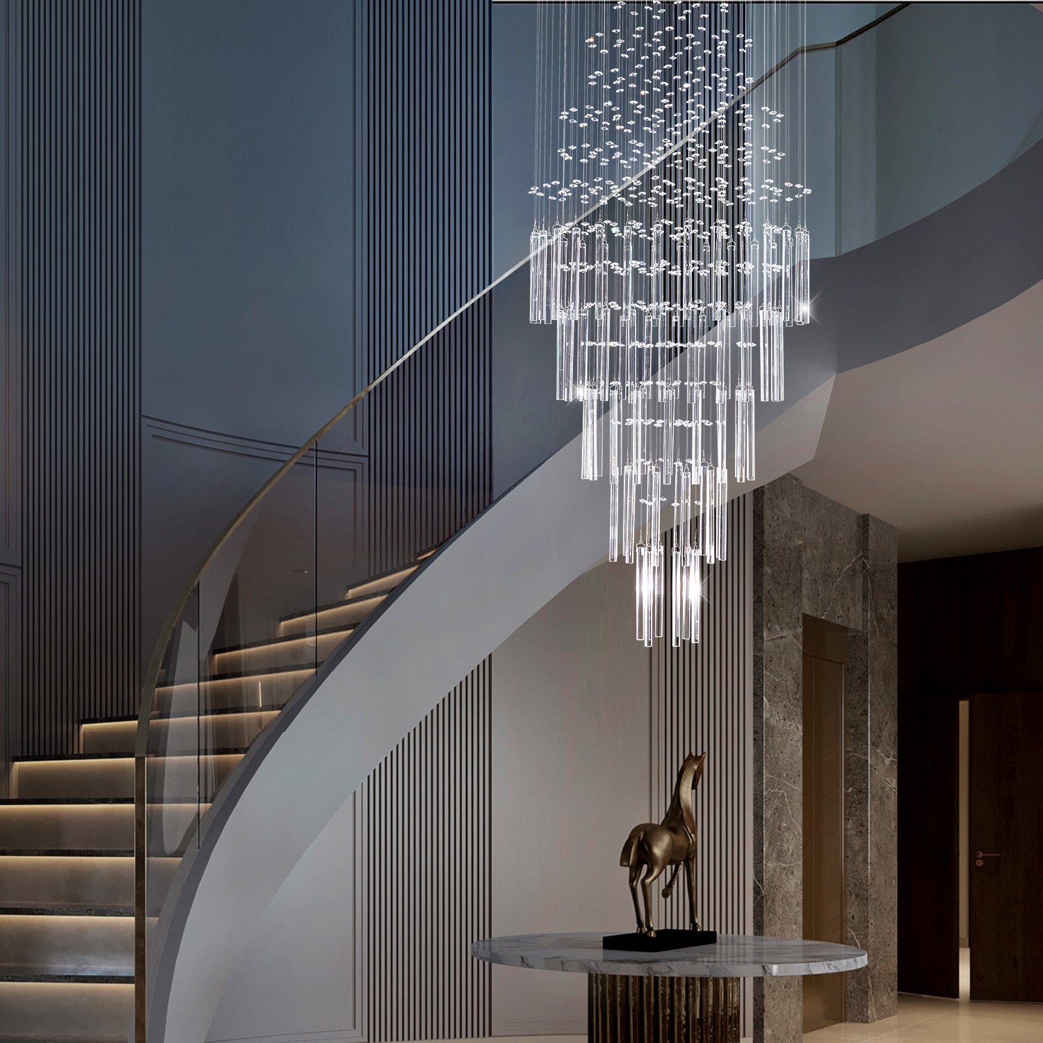 Floating Castle Round Raindrop Crystal Chandelier | Sofary