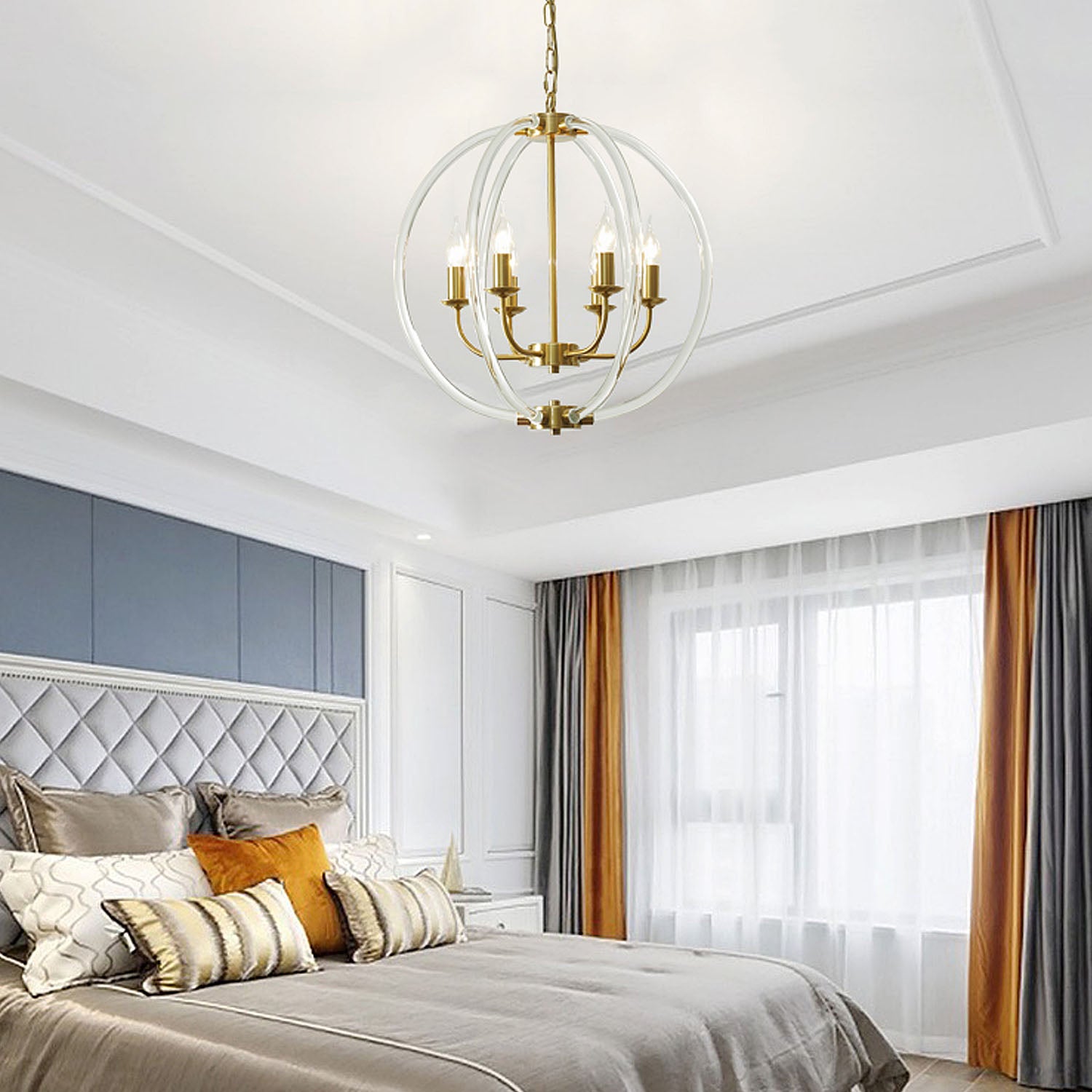 Glass Gold Orb Chandelier - Bedroom | Sofary